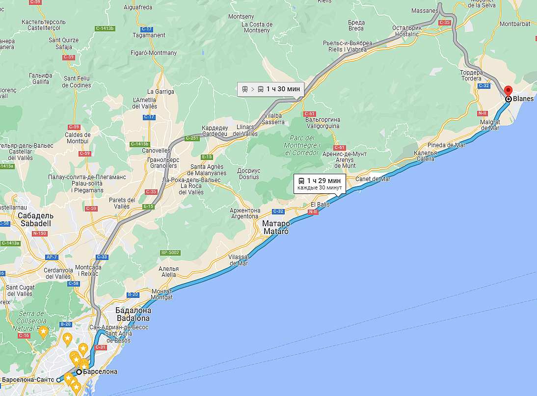 Ж/д маршрут Барселона - Бланес - скриншот